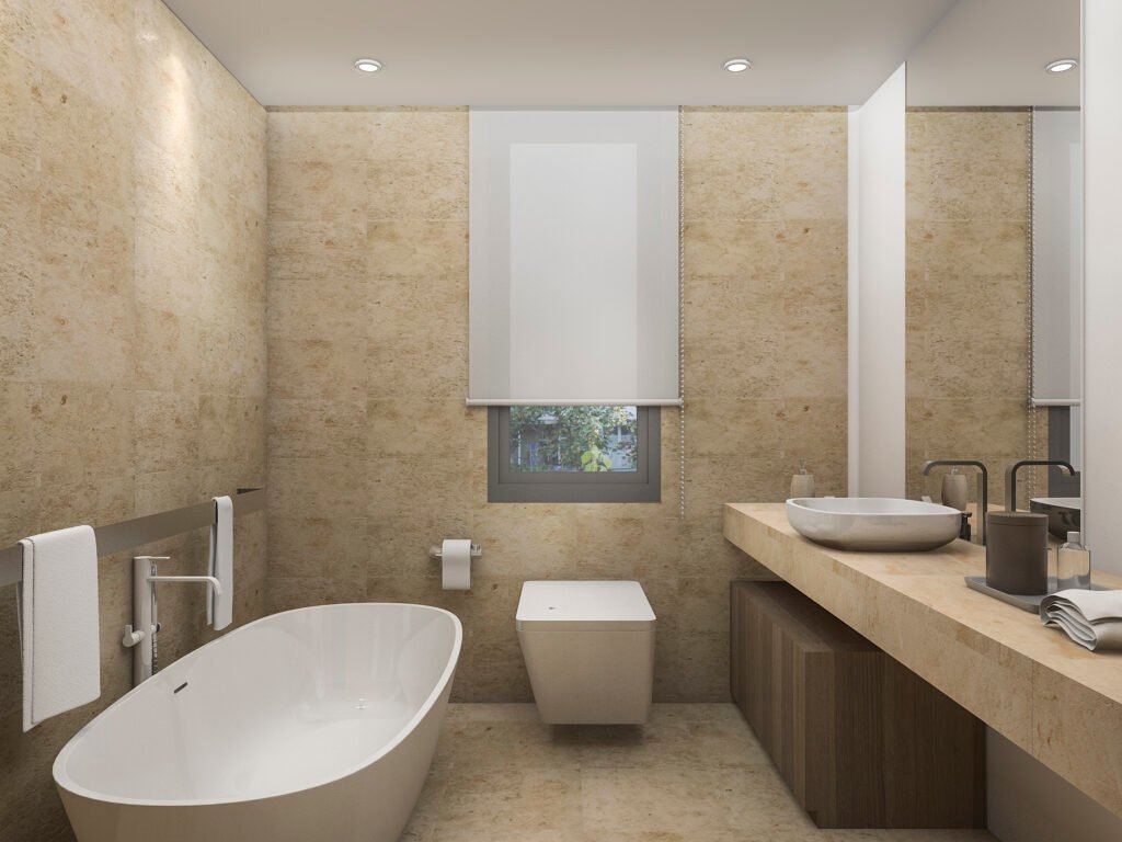Beige Bathroom Tile Ideas - A Guide to Warm and Timeless Style 3d rendering beautiful warm tone toilet with brigh 2023 11 27 05 24 32 utc
